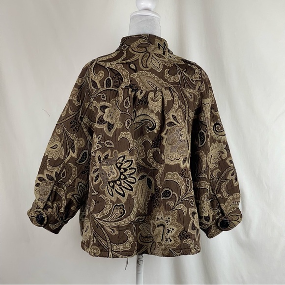 Vintage Brown Cream Tan Brocade Floral Jacket Size S - Picture 5 of 11
